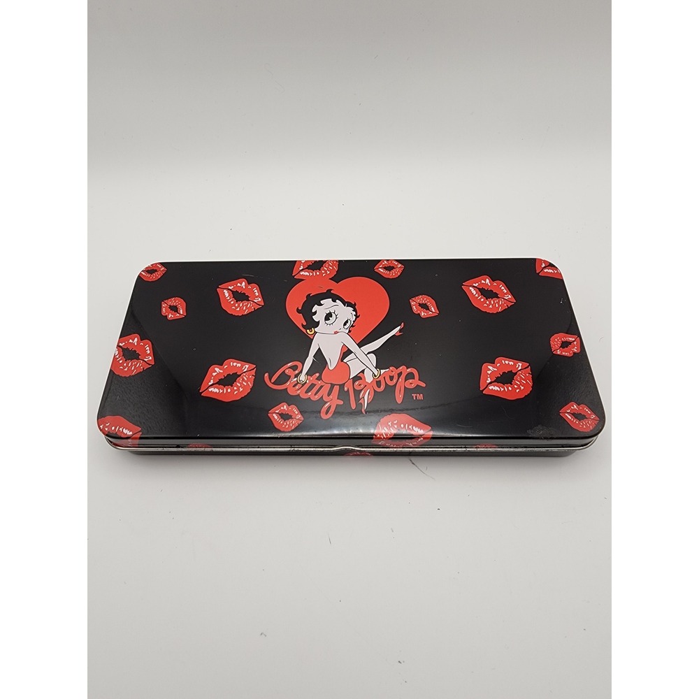 Betty Boop Storage Tin Case Black Red Lips 2005  Vintage Y2K Retro